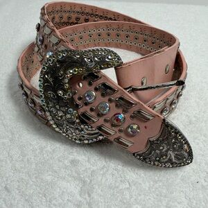 Nocona Pink and Silver Rhinestone Belt~vintage